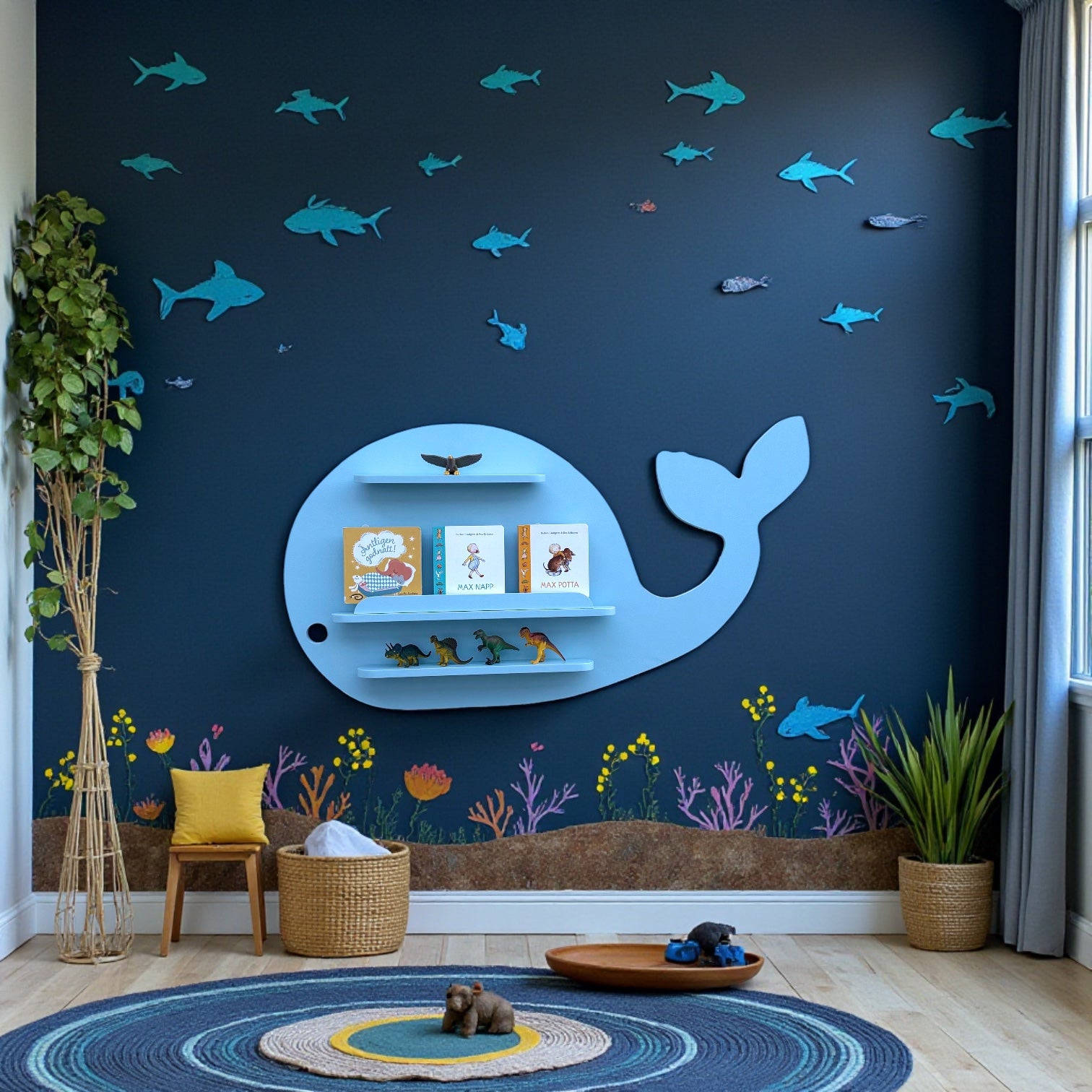 Blåvalen bokhylla Stor